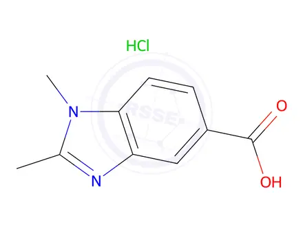 Chemical structure of 1,2-dimethyl-1H-1,3-benzodiazole-5-carboxylic acid hydrochloride