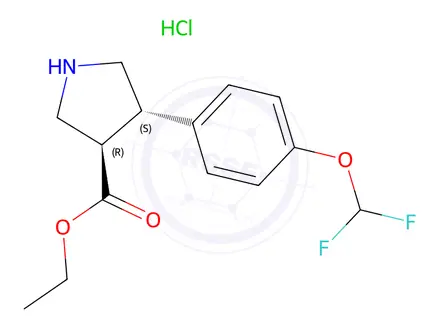 Chemical structure of Ethyl (3R,4S)-4-(4-(difluoromethoxy)phenyl)pyrrolidine-3-carboxylate hydrochloride
