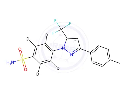 Chemical structure of N-De(4-sulfonamidophenyl)-N'-[4-sulfonamido(phenyl-d4)] Celecoxib