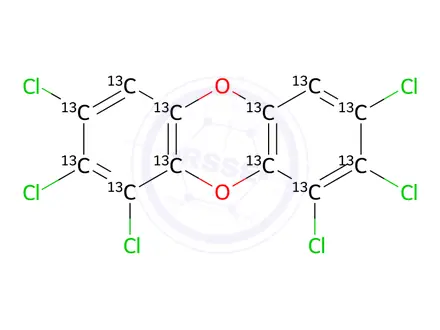 Chemical structure of 1,2,3,7,8,9-Hexachloro[13C12]dibenzo-p-dioxin