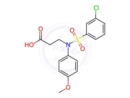 Chemical structure of 3-[N-(4-methoxyphenyl)3-chlorobenzenesulfonamido]propanoic acid