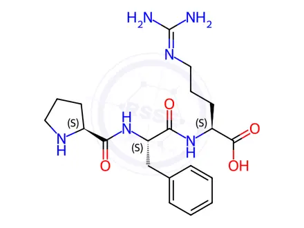 Chemical structure of (S)-5-Guanidino-2-((S)-3-phenyl-2-((S)-pyrrolidine-2-carboxamido)propanamido)pentanoic acid