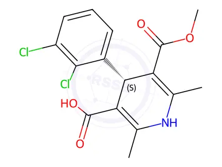 Chemical structure of (4S)-4-(2,3-Dichlorophenyl)-1,4-dihydro-2,6-dimethyl-3,5-pyridinedicarboxylic acid monomethyl ester