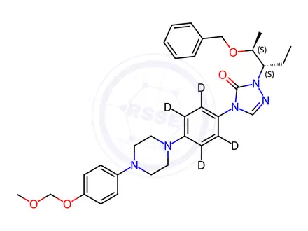 Chemical structure of 2-[(1S,2S)-1-Ethyl-2-(phenylmethoxy)propyl]-2,4-dihydro-4-[4-[4-(4-O-methoxymethyl-4-hydroxyphenyl)-1-piperazinyl]phenyl]-3H-1,2,4-triazol-3-one-d4