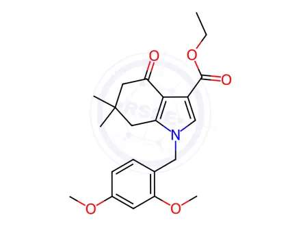 Chemical structure of Ethyl 1-(2,4-dimethoxybenzyl)-6,6-dimethyl-4-oxo-4,5,6,7-tetrahydro-1H-indole-3-carboxylate