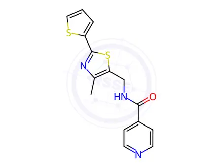 Chemical structure of N-((4-Methyl-2-(thiophen-2-yl)thiazol-5-yl)methyl)isonicotinamide