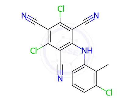 Chemical structure of 2,4-Dichloro-6-[(3-chloro-2-methylphenyl)amino]-1,3,5-benzenetricarbonitrile