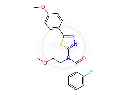 Chemical structure of 2-Fluoro-N-(2-methoxy-ethyl)-N-[5-(4-methoxy-phenyl)-[1,3,4]thiadiazol-2-yl]-benzamide