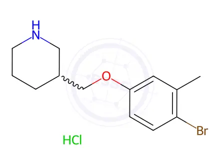 Chemical structure of 3-[(4-Bromo-3-methylphenoxy)methyl]piperidine hydrochloride