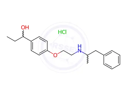 Chemical structure of alpha-ethyl-4-[2-[(1-methyl-2-phenylethyl)amino]ethoxy]benzyl alcohol hydrochloride