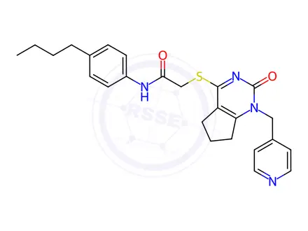 Chemical structure of N-(4-butylphenyl)-2-[[2-oxo-1-(pyridin-4-ylmethyl)-6,7-dihydro-5H-cyclopenta[d]pyrimidin-4-yl]sulfanyl]acetamide