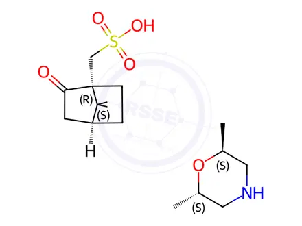 Chemical structure of (2S,6S)-2,6-dimethylmorpholine;[(1R,4S)-7,7-dimethyl-2-oxo-norbornan-1-yl]methanesulfonic acid