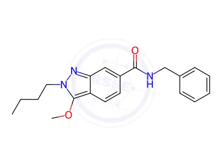 Chemical structure of N-Benzyl-2-butyl-3-methoxy-2H-indazole-6-carboxamide