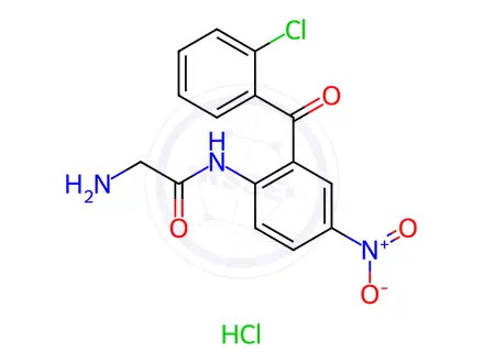 Chemical structure of 2-Amino-N-(2-(2-chlorobenzoyl)-4-nitrophenyl)acetamide monohydrochloride