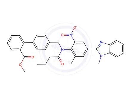 Chemical structure of 4'-[[[2-Methyl-4-(1-methyl-1H-benzimidazol-2-yl)-6-nitrophenyl](1-oxobutyl)amino]methyl]-[1,1'-biphenyl]-2-carboxylic Acid Methyl Ester