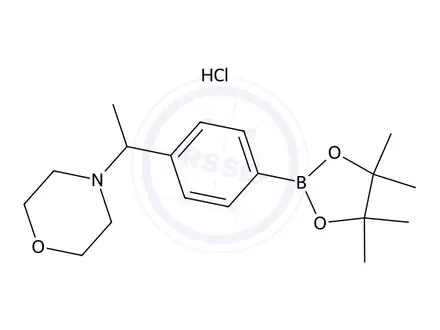 Chemical structure of 4-(1-(4-(4,4,5,5-Tetramethyl-1,3,2-dioxaborolan-2-yl)phenyl)ethyl)morpholine hydrochloride