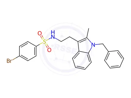 Chemical structure of N-(2-(1-benzyl-2-methyl-1H-indol-3-yl)ethyl)-4-bromobenzenesulfonamide