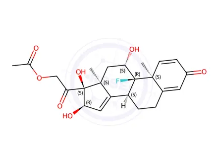 Chemical structure of (11β,16α)-21-(Acetyloxy)-9-fluoro-11,16,17-trihydroxy-pregna-1,4,14-triene-3,20-dione
