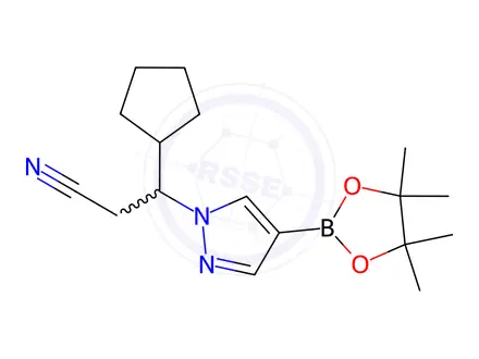 Chemical structure of 3-Cyclopentyl-3-(4-(4,4,5,5-tetramethyl-1,3,2-dioxaborolan-2-yl)-1H-pyrazol-1-yl)propanenitrile