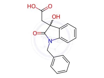 Chemical structure of (1-Benzyl-3-hydroxy-2-oxo-2,3-dihydro-1H-indol-3-yl)-acetic acid