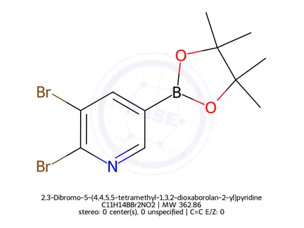 Chemical structure of 2,3-Dibromo-5-(4,4,5,5-tetramethyl-1,3,2-dioxaborolan-2-yl)pyridine