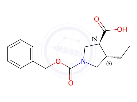 Chemical structure of (3R,4R)-1-((benzyloxy)carbonyl)-4-ethylpyrrolidine-3-carboxylic Acid