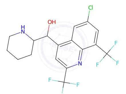 Chemical structure of (6-Chloro-2,8-bis(trifluoromethyl)quinolin-4-yl)(piperidin-2-yl)methanol