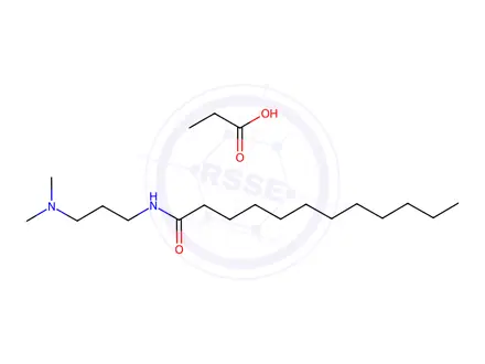Chemical structure of propionic acid, compound with N-[3-(dimethylamino)propyl]dodecanamide (1:1)