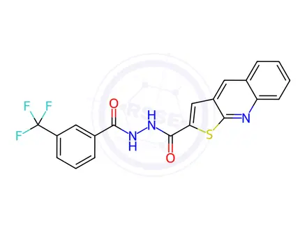 Chemical structure of N'-{thieno[2,3-b]quinoline-2-carbonyl}-3-(trifluoromethyl)benzohydrazide