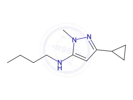 Chemical structure of N-butyl-3-cyclopropyl-1-methyl-1H-pyrazol-5-amine