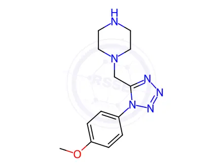 Chemical structure of 1-((1-(4-Methoxyphenyl)-1H-tetrazol-5-yl)methyl)piperazine dihydrochloride