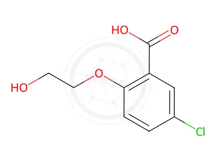 Chemical structure of Benzoic acid, 5-chloro-2-(2-hydroxyethoxy)-
