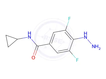 Chemical structure of N-cyclopropyl-3,5-difluoro-4-hydrazinylbenzamide