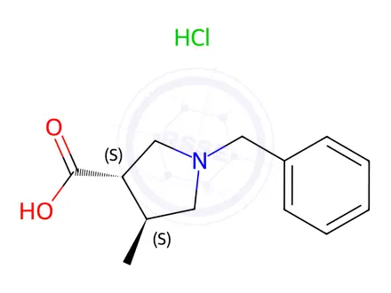 Chemical structure of (3S,4S)-1-benzyl-4-methylpyrrolidine-3-carboxylic acid hydrochloride