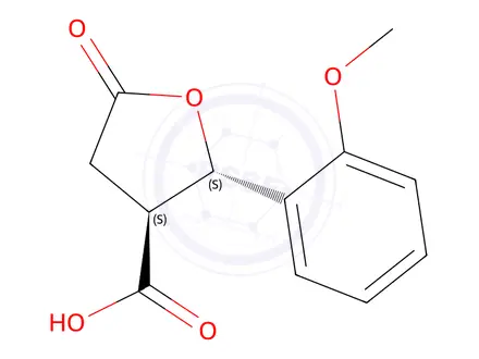 Chemical structure of trans-2-(2-Methoxyphenyl)-5-oxotetrahydrofuran-3-carboxylic acid