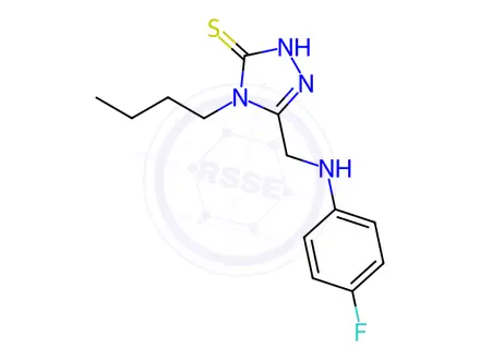 Chemical structure of 4-Butyl-5-(((4-fluorophenyl)amino)methyl)-4H-1,2,4-triazole-3-thiol