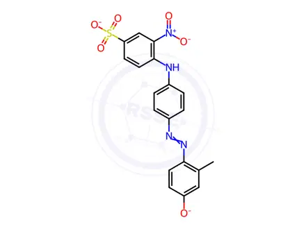 Chemical structure of Benzenesulfonic acid, 4-[[4-[(4-hydroxy-2-methylphenyl) azo]phenyl]amino]-3-nitro, disodium salt