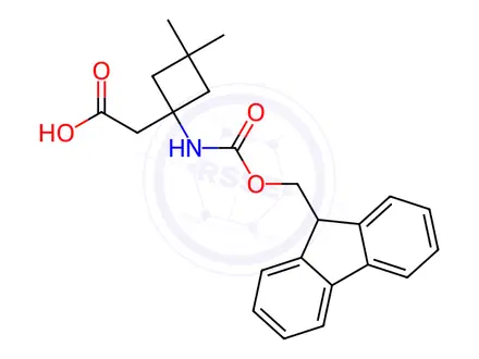 Chemical structure of 2-(1-((((9H-fluoren-9-yl)methoxy)carbonyl)amino)-3,3-dimethylcyclobutyl)acetic acid