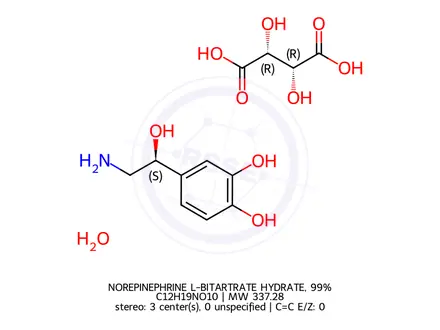 Chemical structure of NOREPINEPHRINE L-BITARTRATE HYDRATE, 99%
