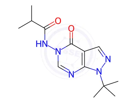 Chemical structure of N-(1-(tert-Butyl)-4-oxo-1,4-dihydro-5H-pyrazolo[3,4-d]pyrimidin-5-yl)isobutyramide