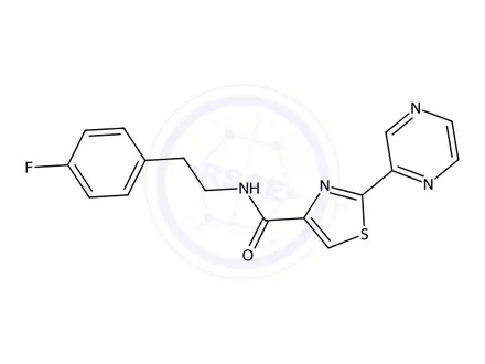 Chemical structure of N-(4-Fluorophenethyl)-2-(pyrazin-2-yl)thiazole-4-carboxamide