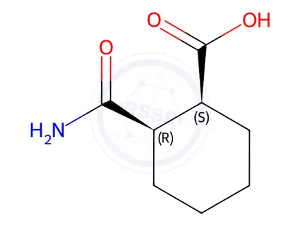 Chemical structure of (1S, 2R)-2-Carbamoyl-cyclohexanecarboxylic acid