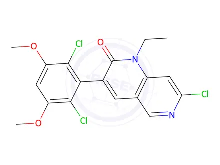 Chemical structure of 7-Chloro-3-(2,6-dichloro-3,5-dimethoxyphenyl)-1-ethyl-1,6-naphthyridin-2(1H)-one