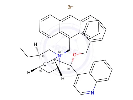 Chemical structure of (1S,2S,4S,5R)-1-(Anthracen-9-ylmethyl)-2-((R)-(benzyloxy)(quinolin-4-yl)methyl)-5-ethylquinuclidin-1-ium bromide