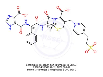 Chemical structure of Cefpimizole Disodium Salt (1.0mg/ml in DMSO)