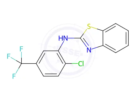 Chemical structure of N-[2-chloro-5-(trifluoromethyl)phenyl]-1,3-benzothiazol-2-amine