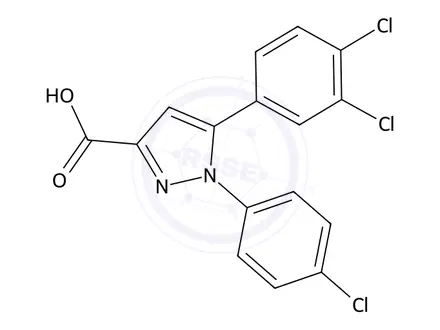 Chemical structure of 1-(4-Chlorophenyl)-5-(3,4-dichlorophenyl)-1H-pyrazole-3-carboxylic acid