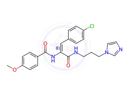 Chemical structure of N-(3-((3-(1H-Imidazol-1-yl)propyl)amino)-1-(4-chlorophenyl)-3-oxoprop-1-en-2-yl)-4-methoxybenzamide