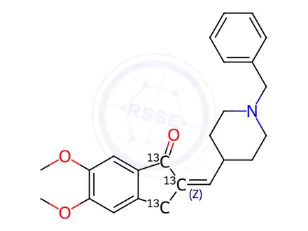 Chemical structure of 1-Benzyl-4-[(5,6-dimethoxy-1-oxoindan-2-ylidene)methyl]piperidine-13C3