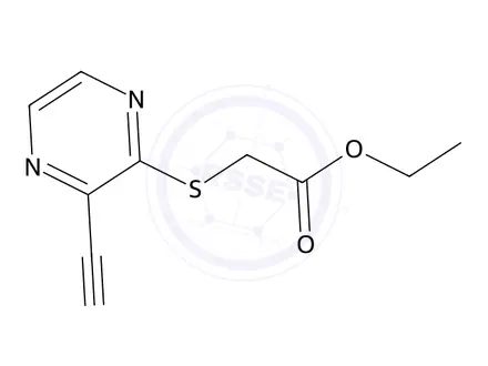 Chemical structure of Ethyl 2-((3-cyanopyrazin-2-yl)thio)acetate